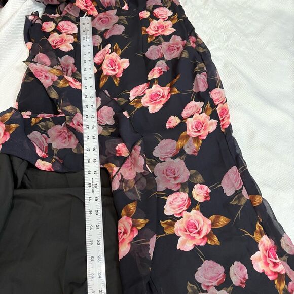 Double Crazy Black Pink Rose One Shoulder High Slit Sexy Cocktail Dress Sz L - Picture 7 of 12